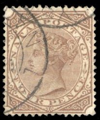 Natal #53 Cat$20, 1878 4p brown, used