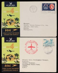 GREAT BRITAIN 1961 London - Manila First Flight Cover + return & intermediates.