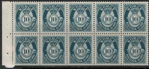 Norway SC 307a Booklet Pane of 10 MNH/Mint 8 MNH 1950-1951 SCV$ 250.00