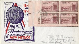 1946 FDC, #944, 3c Kearny Expedition, CC/Staehle, plate block of 4