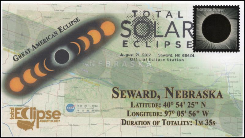 17-208, 2017, Total Solar Eclipse, Seward NE, Event Cover, Pictorial Cancel