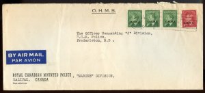 ? O.H.M.S. 3x1c + 4c overprint Post Postes, RCMP 1951 cover Canada