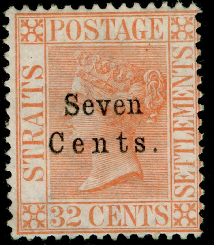 MALAYSIA - Straits Settlements SG21, 7c on 32c pale red, M MINT. Cat £200.