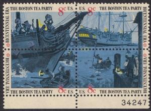 #1480-83 8 cent Boston Tea Party Pl.# Block mint OG NH VF