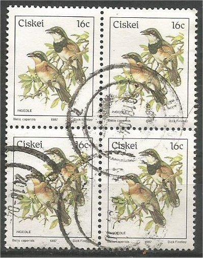 CISKEI, 1981, used 16c block, Birds, Scott 19