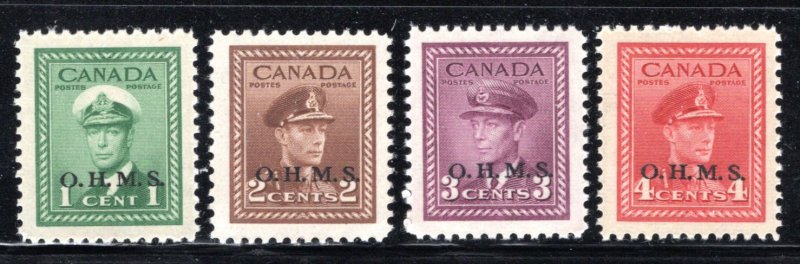 O1-O4, overprinted O.H.M.S., King George War Issue, MNHOG, Canada BOB Stamps