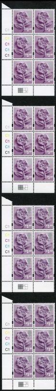 E-CONP110A England Cartor 110p Deep Reddish-lilac Cyl C1 Set of 4 dot positions