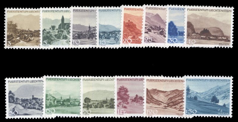 Liechtenstein #198-211 Cat$40, 1944-45 Views, complete set, never hinged