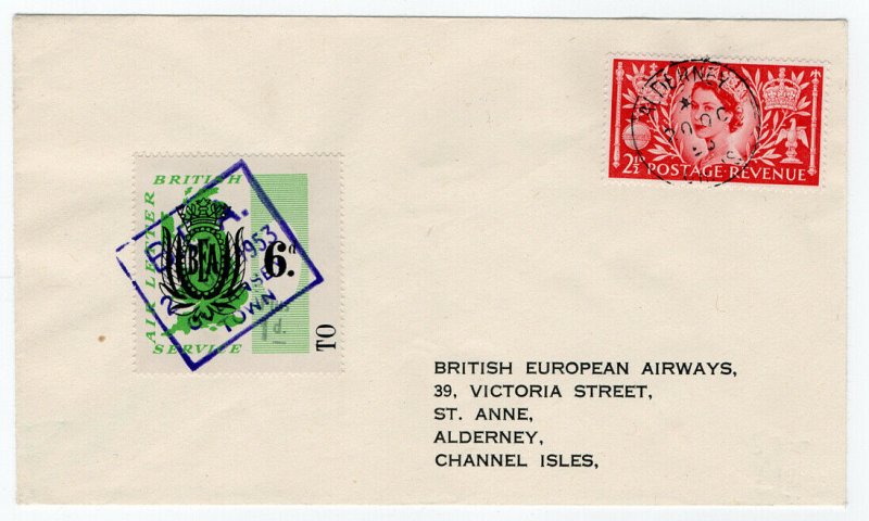 (I.B-CK) Cinderella Collection : Alderney-Guernsey BEA Air Letter Cover (1953) 