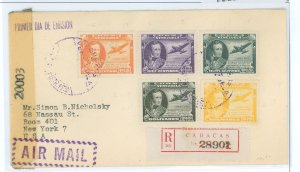 Venezuela  1945 Censorship Reg. Air FDC to NY stamp dealer - FDC