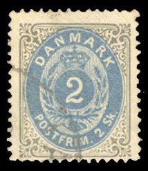 Denmark #16 Cat$27.60, 1871 2s gray and ultramarine, used