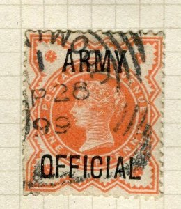 BRITAIN; 1890s classic Official ARMY Revenue Optd. fine used 1/2d. value