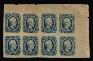 GENUINE CONFEDERATE CSA SCOTT #12 BLOCK-8 MINT OG DEEP BLUE DIE-B KEATINGE BALL