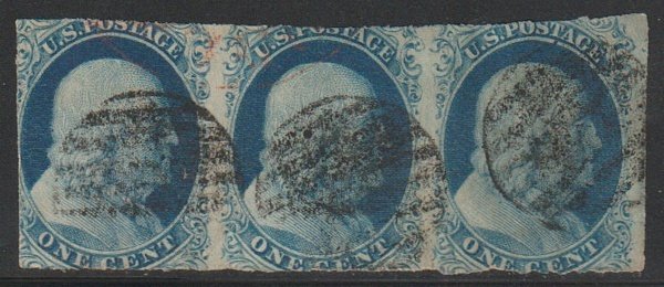 MALACK 9 Fine, Strip of 3, grid cancels, red town ca..MORE.. c1272