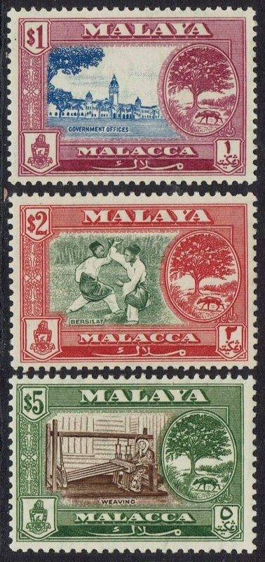 MALACCA 1960 TREE PICTORIAL $1 $2 AND $5 MNH **
