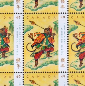 MONKEY KING = LUNAR YEAR = EMBOSSING = GOLD FOIL STAMPING Canada 2004 #2015