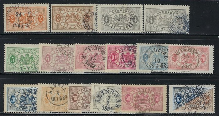 Sweden O12-25 Used 1881-95 set plus O14a and O17a (an4391)