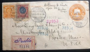 1909 Puebla Mexico Postal Stationery Registered cover To Boston MA USA