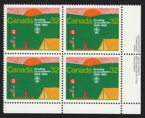 HISTORY = SCOUTS, JAMBOREE = Canada 1983 #993 MNH LR BLOCK OF 4