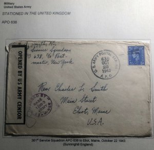 1943 US Army In Sunninghil England APO 638 Censored Cover To Eliot ME USA