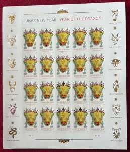 US Scott Lunar Year of The Dragon  Pane of 20 MNH