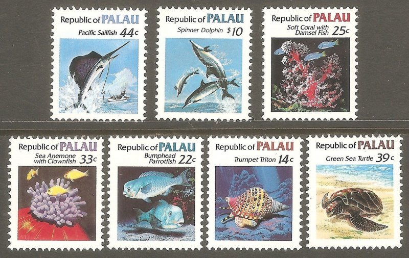 PALAU Sc# 75 - 85 MNH FVF Set7 Marine Life Dolphin Sailfish Sea Turtle Anemone