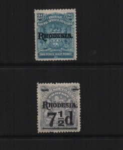 Rhodesia 1909 SG103 & SG116 both mounted mint