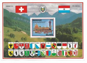PARAGUAY 1990 700TH ANNIVERSARY OF SWISS CONFEDERATION OLD LOCOMOTIVE SS MNH
