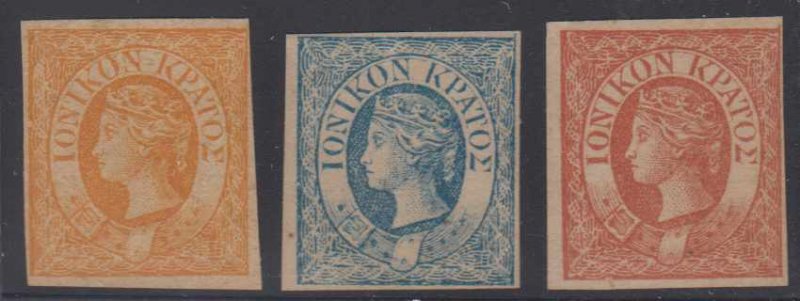 BC IONIAN ISLANDS 1859 QV Sc 1-3 FULL SET FORGERIES UNGUMMED PAPER (CV$355) 