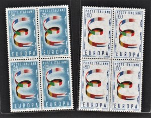 ITALY 1957 United Europe, Peace & Prosperity (2v Cpt, B/4) Fresh MNH CV$32