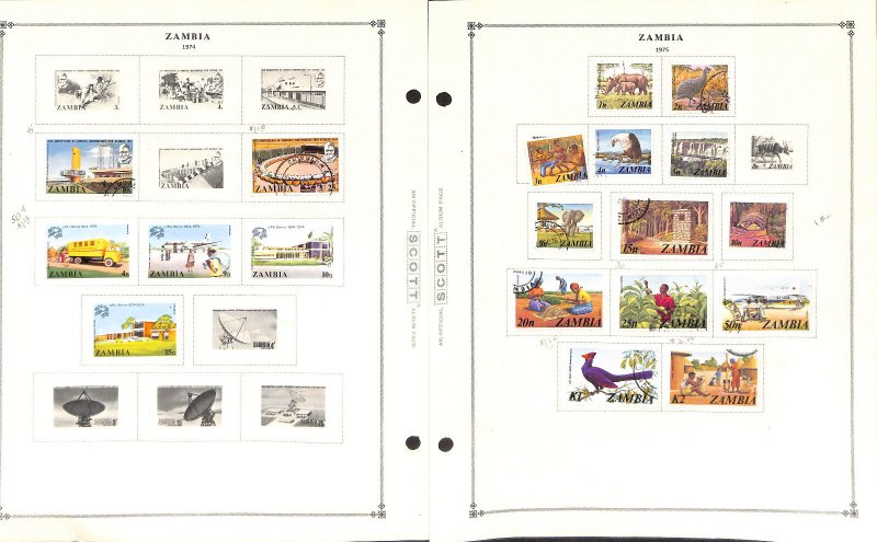 Zambia Stamp Collection on 15 Scott International Pages, 1964-1977 (BC)