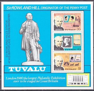 Tuvalu, Scott cat. 124a. Sir Roland Hill, Stamp on Stamp s/sheet. ^