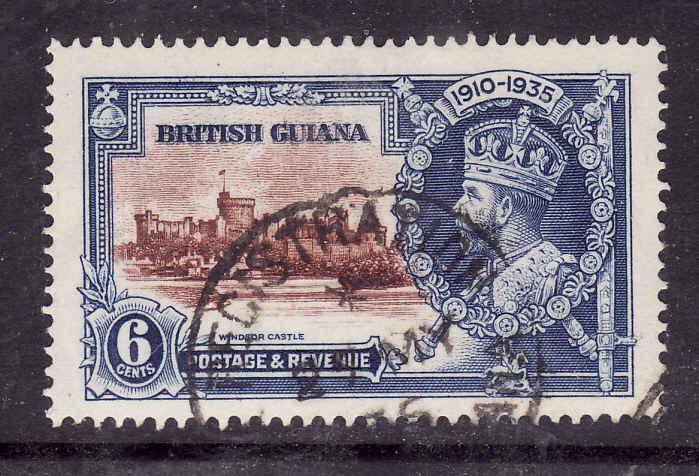 British Guiana-Sc#224-used dated KGV-6d Silver Jubilee-Royalty-25 My 1935-