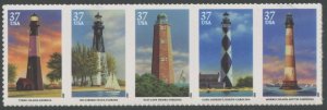 US Sc#3787-3791 2003 Southeastern Lighthouses Self-Adhesive Strip VF Mint NH