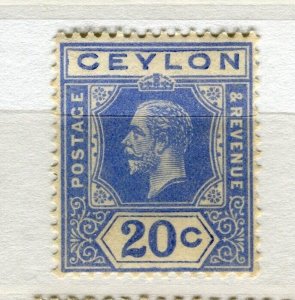 CEYLON; 1920s early GV issue fine Mint Hinged Shade of 20c. value