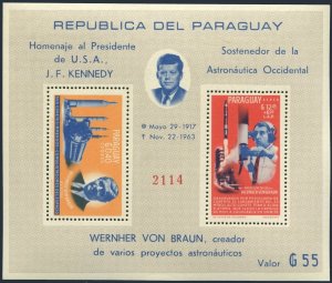 Paraguay 841a perf,imperf,MNH.Mi Bl.60-61. Space Achievements,1964.Braun,Kennedy