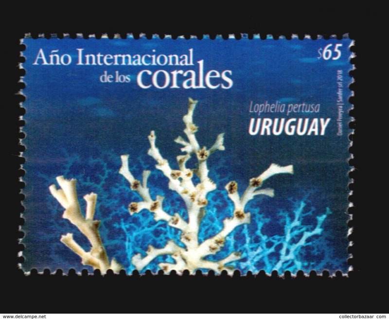 AÑO INTERNACIONAL DE LOS CORALES REEF CORAL MARINE LIFE OCEAN  URUGUAY STAMP...