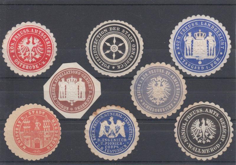 Germany, embossed Municipal & State Seals, 8 diff, VF appearing