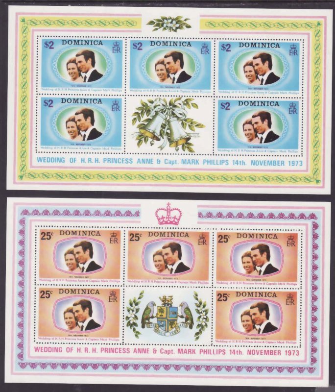 Dominica-Sc#372-3- id13-unused NH sheets-Royal Wedding-princess Anne-1973-