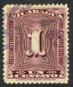 NICARAGUA 1928 1c Numeral Postal Tax Stamp Sc RA37 VFU