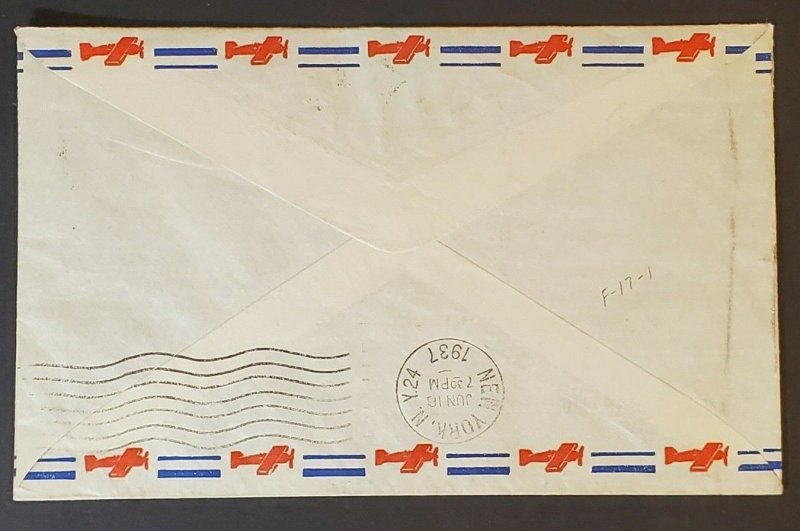 1937 Hamilton Bermuda to New York USA First Flight Multi Franking Airmail Cover