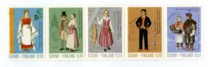 FINLAND 522a STRIP OF 5 MNH SCV $12.50 BIN $7.50 COSTUMES