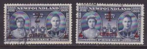 Newfoundland-Sc#250-1- id18-used Royal Visit surcharged-1939-