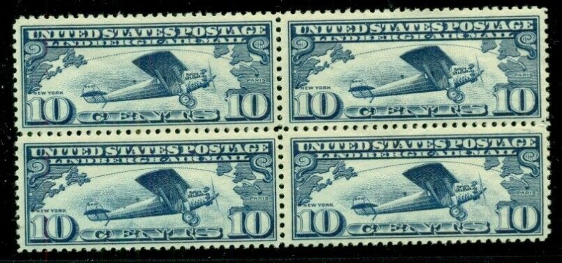 US #C10, 10¢ Lindbergh, og, NH, VF, Block of 4 Scott $52.00