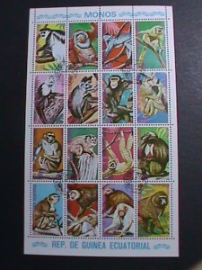 EQUATORIAL GUINEA-1974 WORLD FAMOUS LOVELY MONKIES  CTO SHEET-VERY FINE