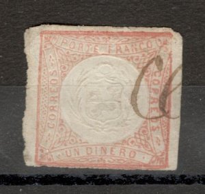 PERU - USED STAMP - 1 DINERO - 1862.