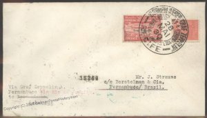 Brazil 1930 Graf Zeppelin Si59E Cover Pan America Lakehurst Pernambuco 103481