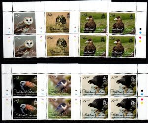 FALKLAND ISLANDS SG1338/43 2016 BIRDS OF PREY IN BLOCKS OF 4  MNH