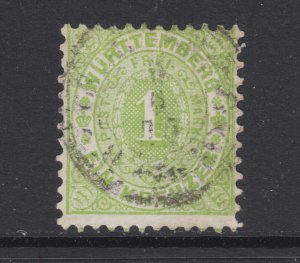 Wurttemberg Sc 54 used. 1874 1kr yellow green Numeral, usual centering, sound.