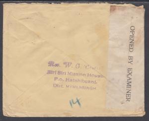 India H&G B18 used 1943 ½p Censored & Uprated Envelope to Australia